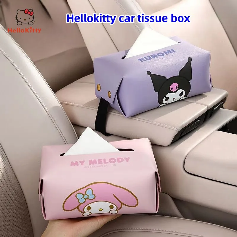 

SanrioHello Kitty Car Tissue Box Large Capacity Folding Cute Travel Kitty Kuromi Portable Toilet Paper Storage Bag Christmas