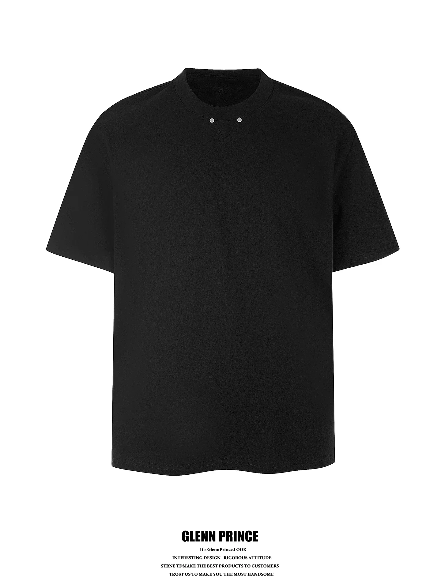 

American Design Pure Color Rivet Small V-neck Short Sleeve T-shirt Men's Summer New Style Versatile Casual Cotton Top