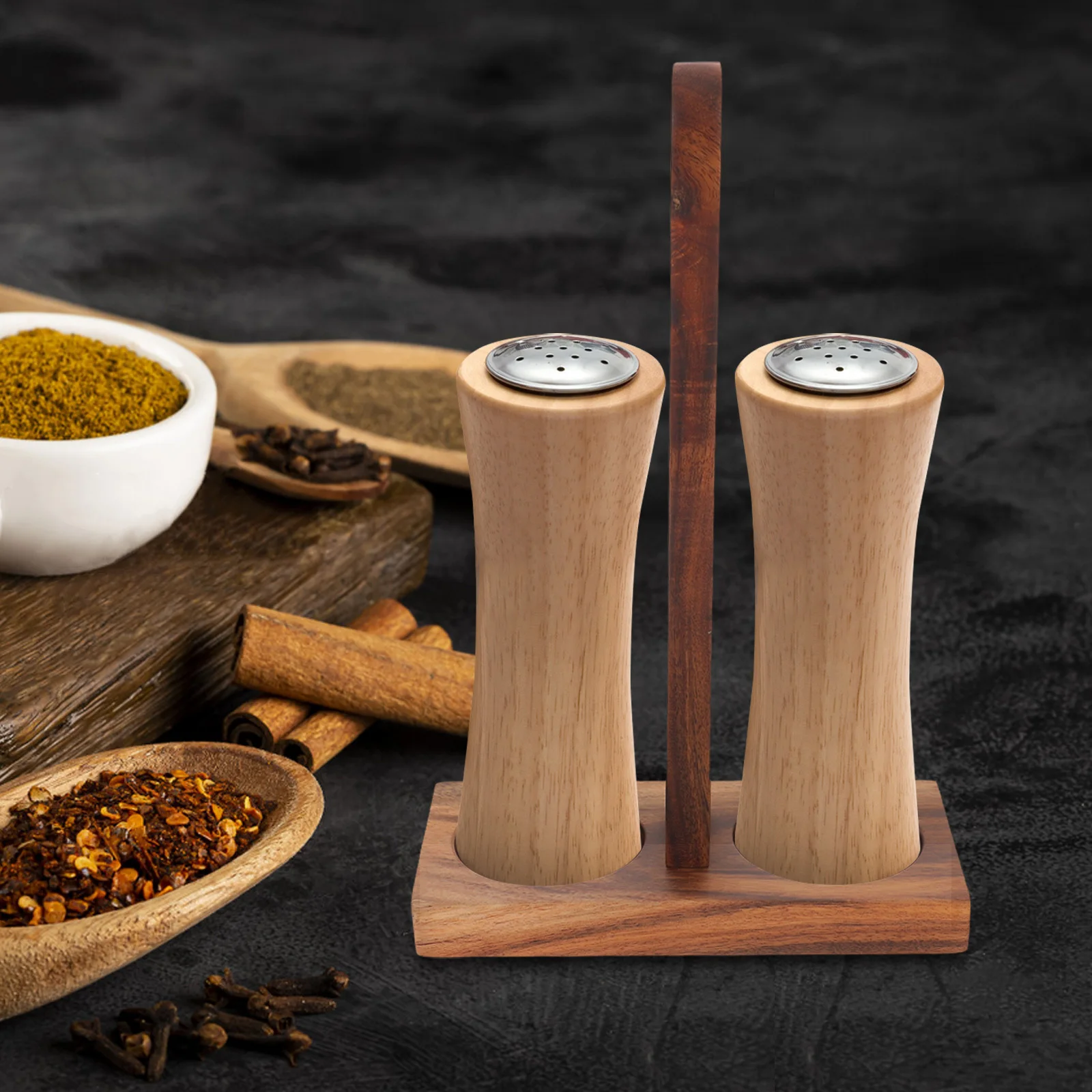 

Pepper Grinder Base: Wooden Salt Pepper Mill Tray With Handle Natural Kitchen Spice Holder For Countertop Storage Grill Use