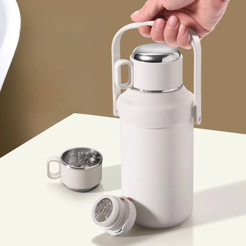 1200ML Large Capacity Outdoor Travel Thermos with Cup Lid Handgrip Stainless Steel Water Bottle Keep Cold Insulated Vacuum Flask