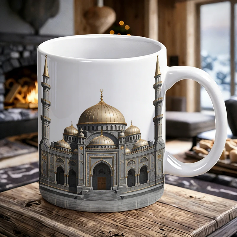 

Golden Dome Mosque Illustration Ceramic Mug, Coffee Cup, Milk Cup, Office Tea Cup, Drinking Cup, Fade-Resistant,Gift for Friends
