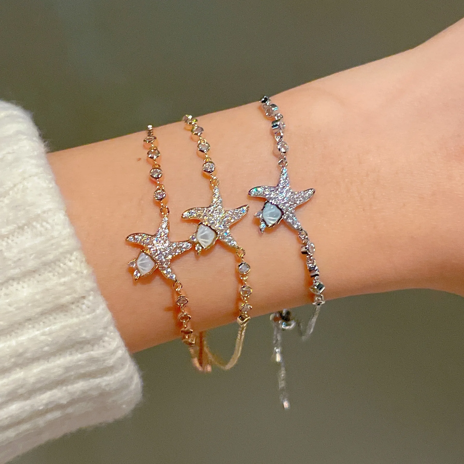 Ocean Star Bracelets for Women Fashion Accessories Summer Jewelry Ins Style Sparkling Zirconia Hand Rope Female Bangles