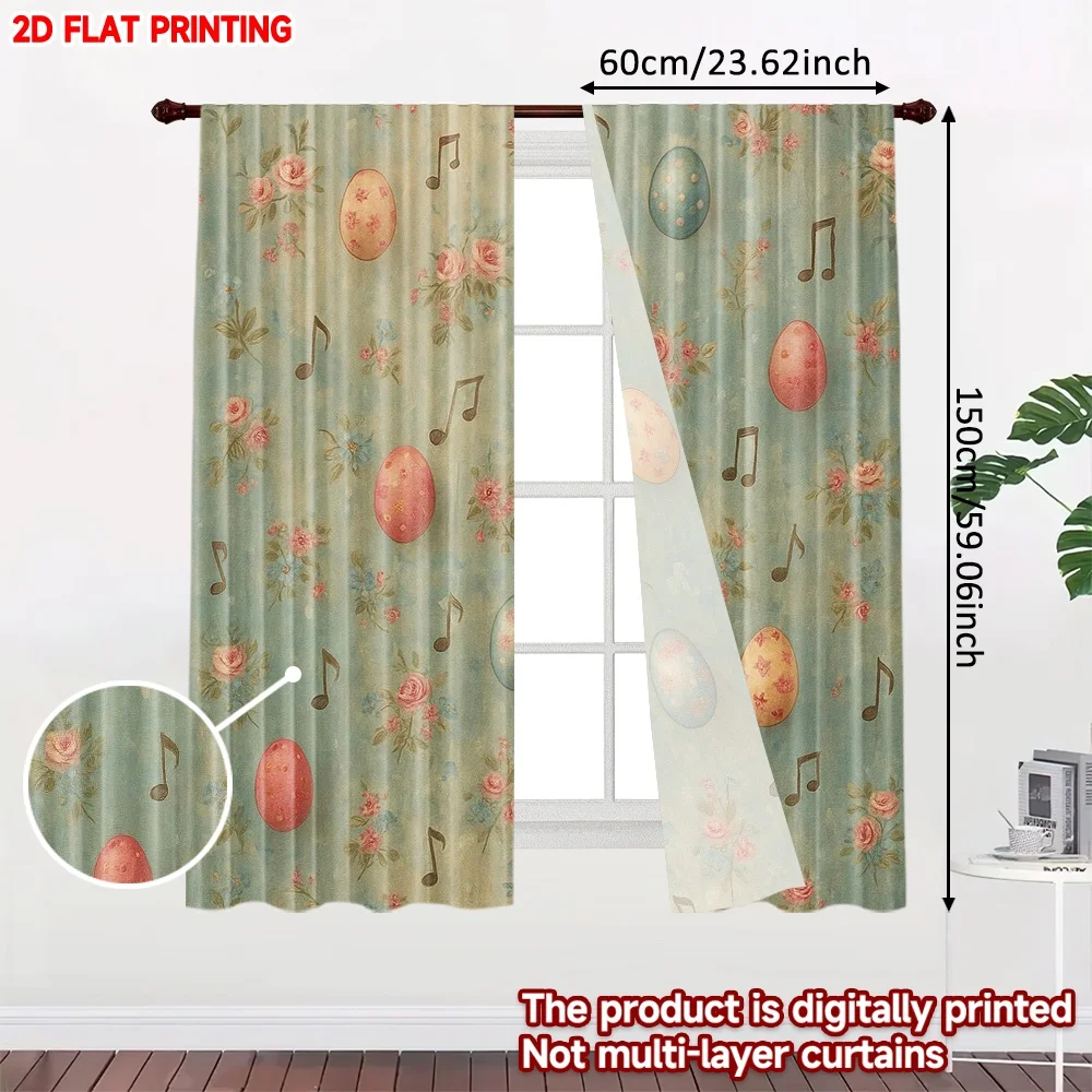 2D flat printing 2pcs Window Curtains Bohemian rabbit and egg Digital Printed Polyester Drapes Birthday Party Perfect for