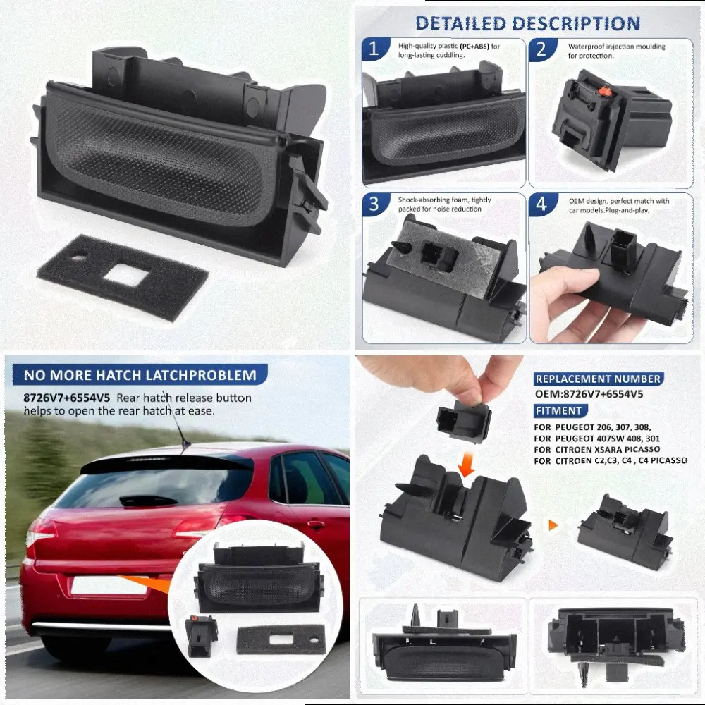Trunk Release Switch Tailgate Boot Handle Set 8726V7 6554V5 For 206 307 For 308 407SW For For Xsara For C3 For C4 Car Door Lock