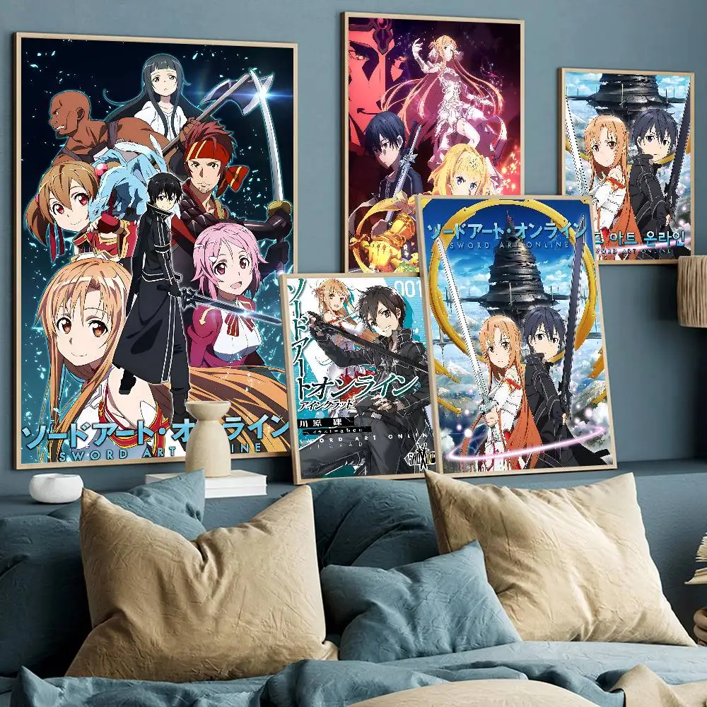 Japanese Anime S-Sword Art O-Online Anime Posters Sticky Whitepaper Sticker DIY Room Bar Cafe Kawaii Room Decor