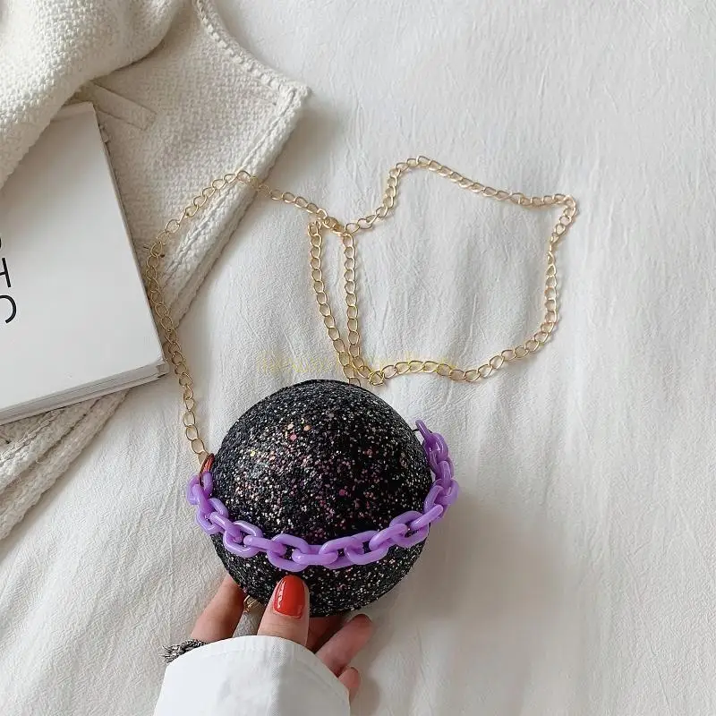 

X90D Delicate Sequin Evening Bag Clutch Spherical Handbag Crossbody Bag for Birthday