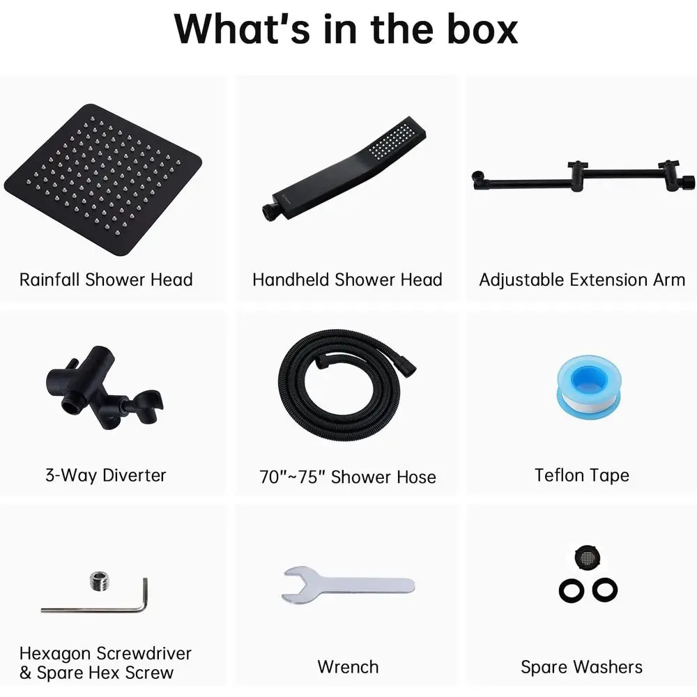 مجموعة دش سوداء غير لامعة مقاس 10 بوصات مع محول 3 إعدادات، ورذاذ محمول، وذراع قابل للتعديل #6