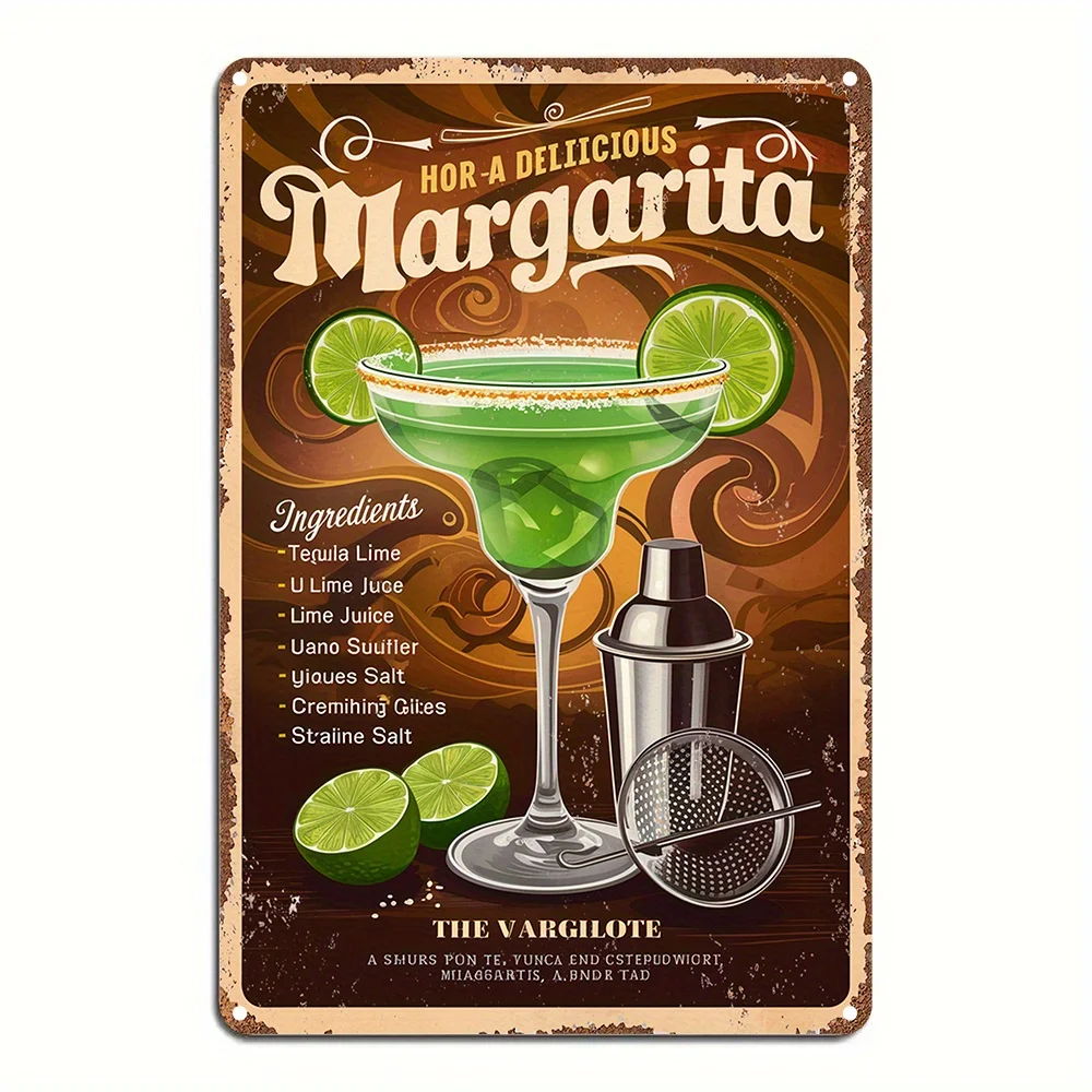 Room Decor  Vintage Style Aluminum Margarita Recipe Metal Sign, Retro  Wall Art Decor, Durable, Easy to Hang, Unique Design, wit