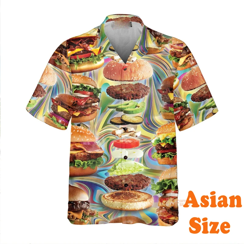 Food Lover Funny Shirt For Men And Women Personality Street Button Hawaii Shirts Foodie Gift Big Burger Graphic Blouse Summer