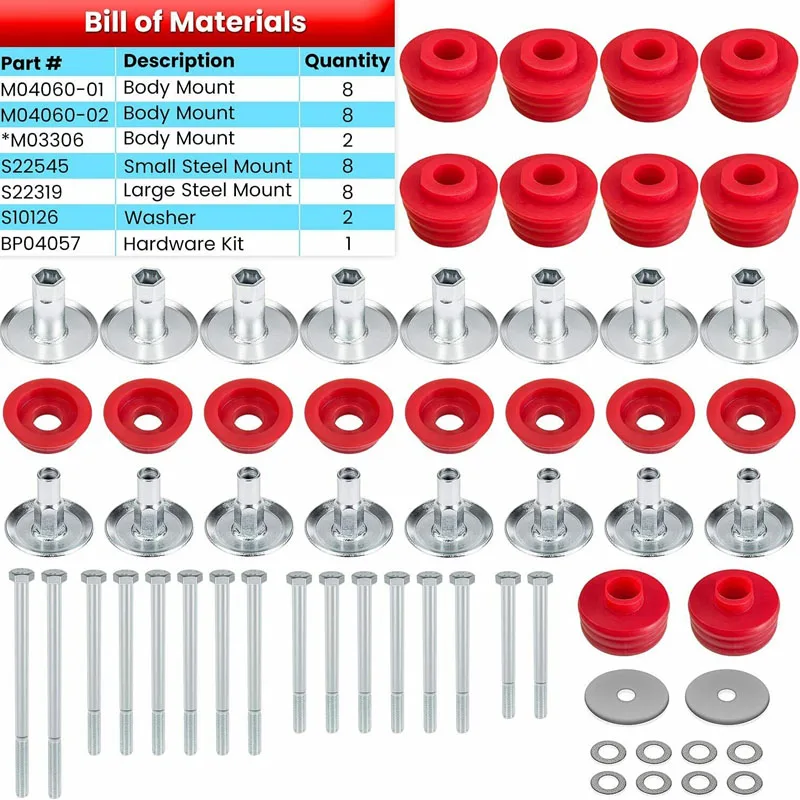 ESUYA KF04060BK Body Mount Bushing Kit for Ford F250 F350 Super Duty 08-16 2WD 4WD Polyurethane Body Cab Mounts & Steel Sleeves