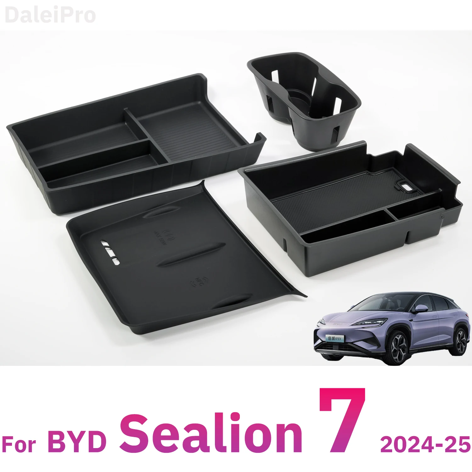 For BYD Sealion 7 2024 2025 Center Console Lower Storage Box Armrest Storage Box Cup Holder Charging Panel Pad for Sea Lion 07