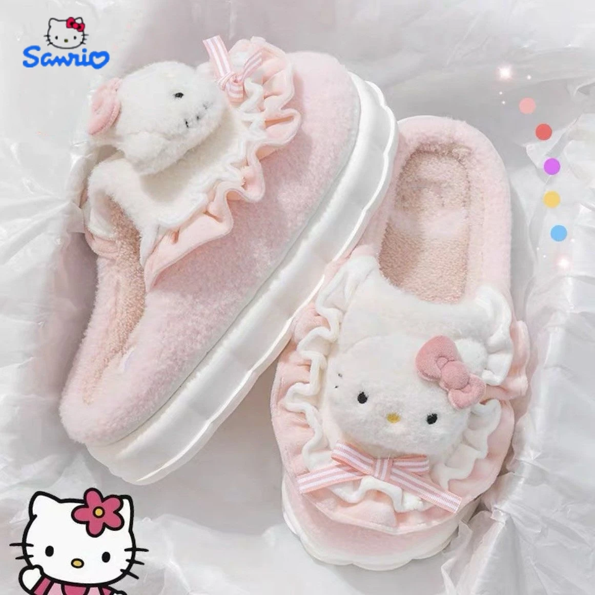 Cute Hello Kitty Slipper for Women Girls Cartoon Sanrio Melody Winter Warm Slipper Platform Anti-slip House Slipper Kuromi Shoes