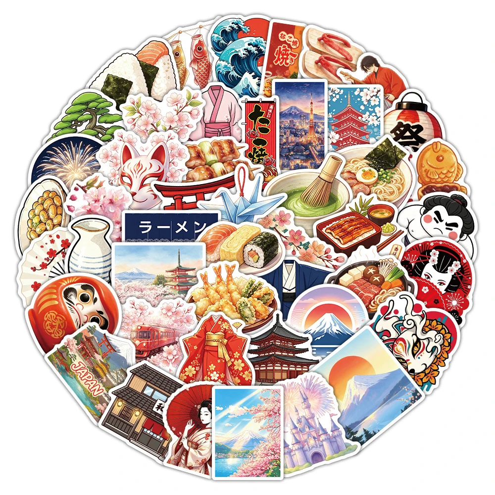 10/30/50pcs Retro Japanese Culture Food Cartoon Stickers Aesthetic Graffiti Phone Case Laptop Vintage Decoration Sticker Toys