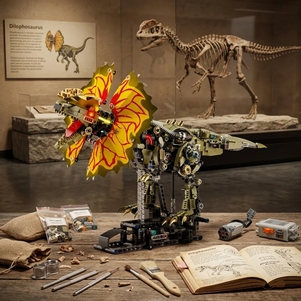 

2026 NEW Mechanical Creative Jurassic World Dilophosaurus Building Blocks Set DIY Assembly Model Kit Birthday Gifts Toy 1277pcs
