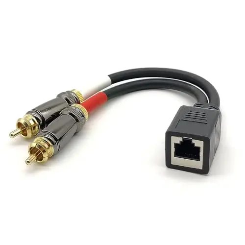 25CM RJ45 Female to Dual Phono Male Adapter Cable