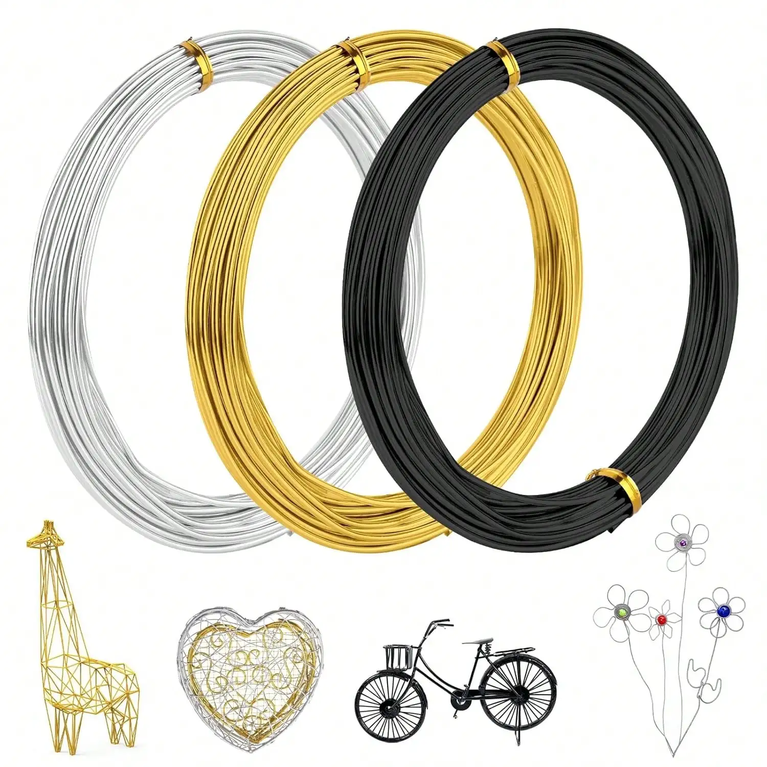 2MMx5Meters Gold/Silver/Black Plated Bendable Flexible Round Aluminum Wire Craft Metal Wire for Jewelry Making Beading DIY
