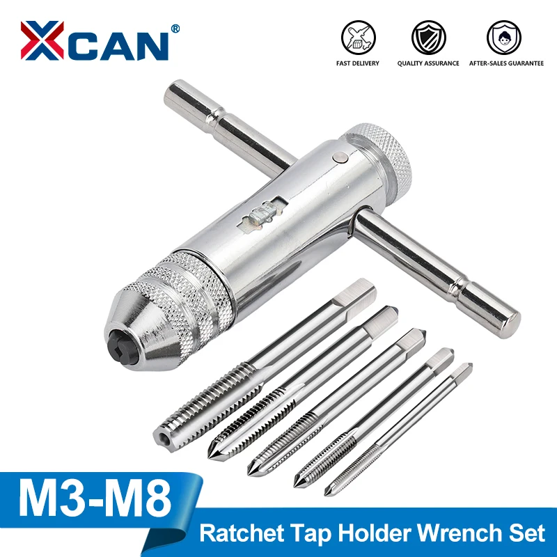 XCAN Adjustable T-Handle Ratchet Tap Reamer Hand Manual Holder Wrench M3 M4 M5 M6 M8 Metric Machine Screw Thread Plug Tool
