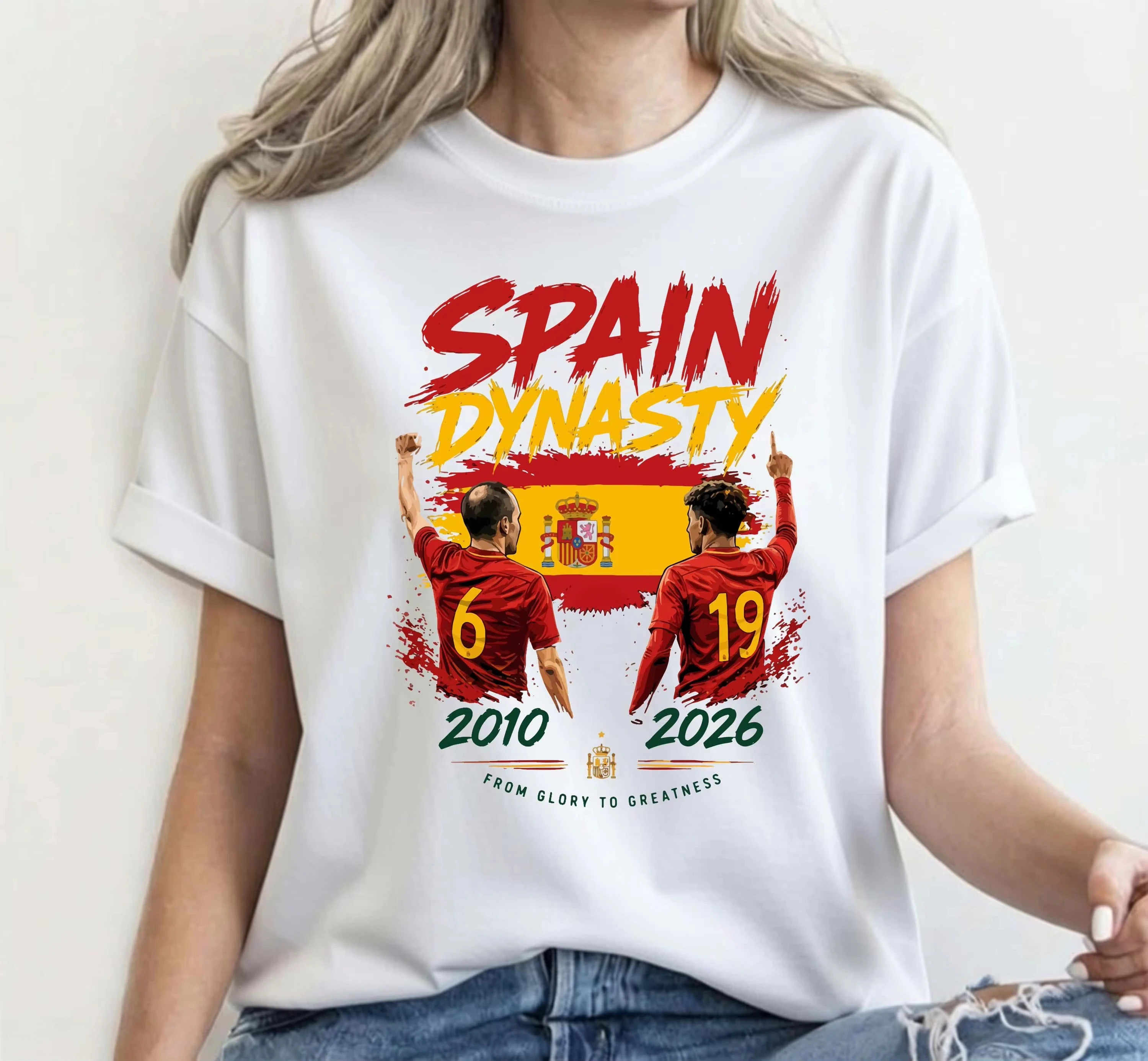 Spain Dynasty Champions 2010 2026 T-shirt 2026 Soccer Fans Gift T-shirt 2026 Summer New Men Women Cotton Jersey Unisex T-shirt