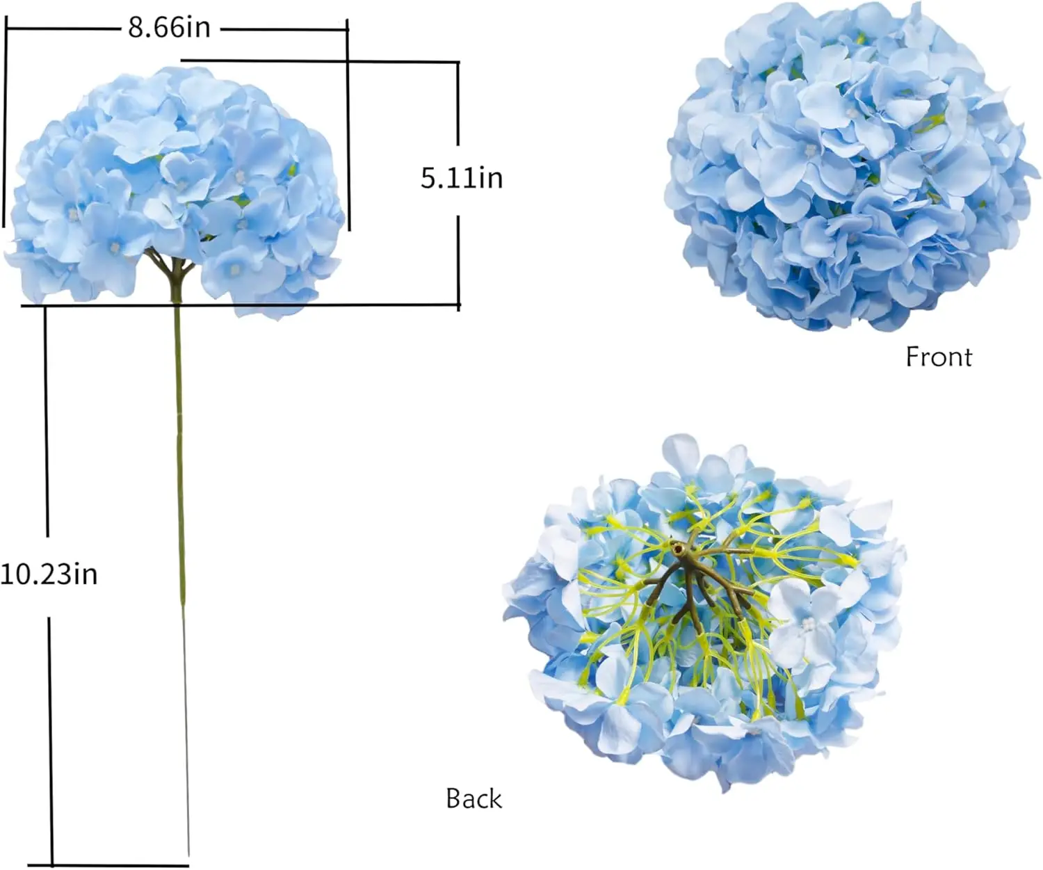 6 Stück 8,7 Zoll Seiden-Hortensien-Blütenköpfe mit Stielen, künstliche Hortensien-Blumen für DIY-Hochzeits-Mittelstück, Heimdekoration – Detail 6