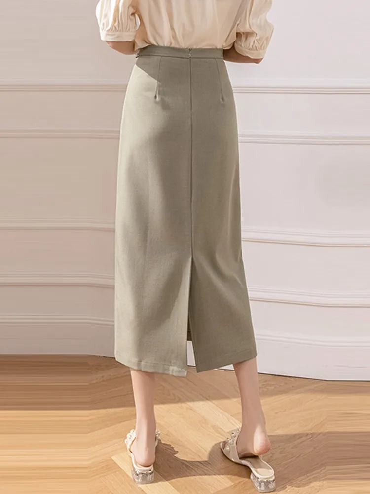 Ladies Elegant A-line Skirts New Arrival 2023 Spring Fashion Korean Style Solid Color High Waist Women Long Casual Skirt W1304