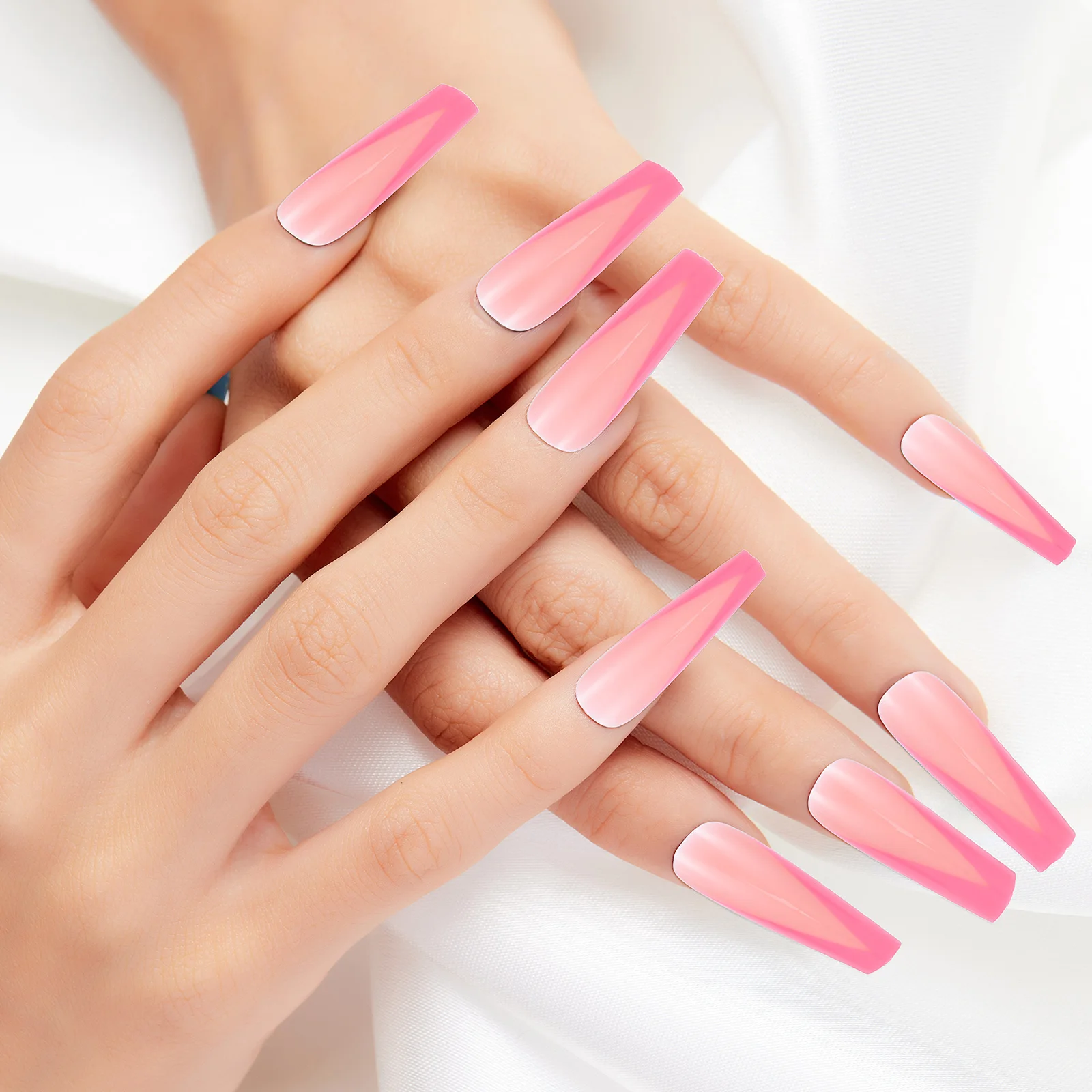 

Long Press On False Nail Tips Eco-Friendly Abs Fake Nails Custom Full Cover Ballerina French Fake Nails For Salon