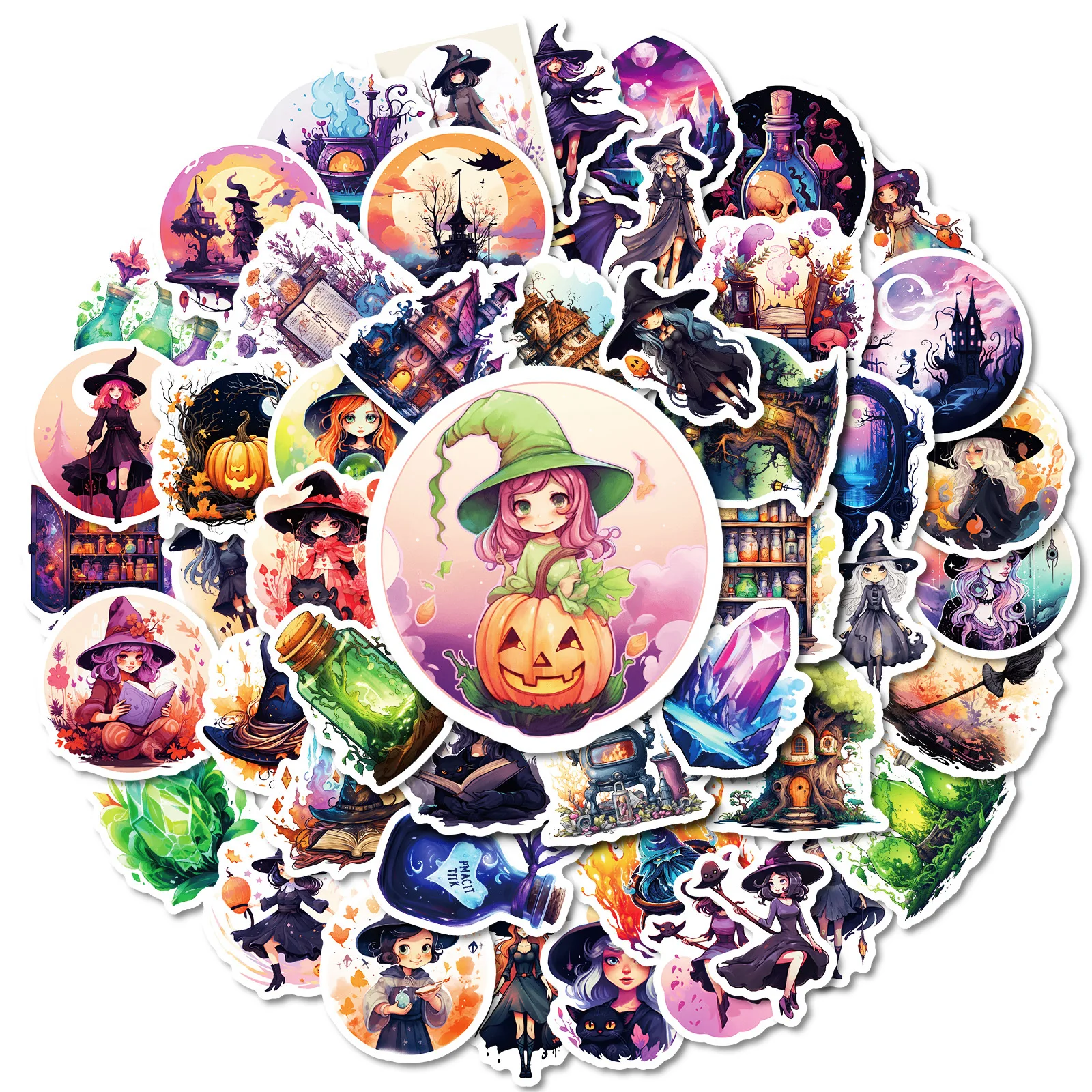 

10/50PCS Halloween Witch of the Medicine Jug Graffiti Stickers Creative Festival Cartoon Decal Notebook Phone Guitar Kid Toys