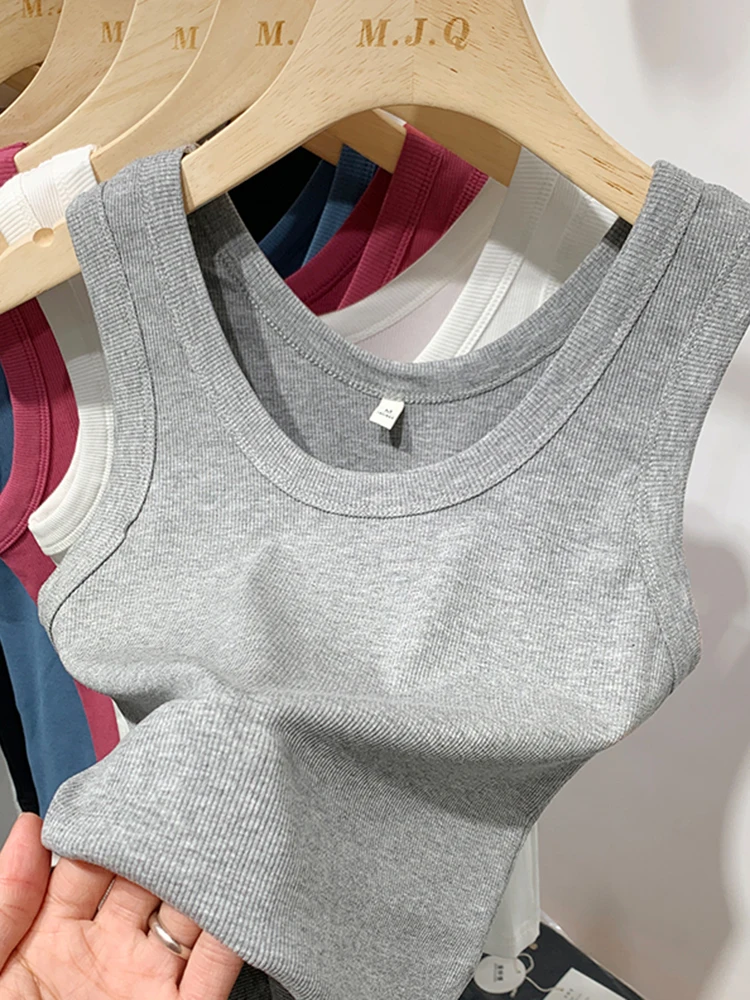 2026 Summer Women Sleeveless Tank Tops Fashion Crop Top O-neck Fitness Knitted Ribbed Vest Female Solid Camis Cropped Streetwear view 4