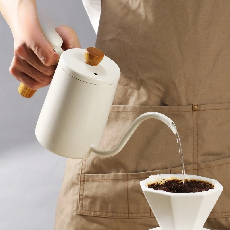 

600ml Hand-washed coffee pot with solid wood handle,slender mouth,swan neck,hanging ear pot,drip filter and fine mouth coffee
