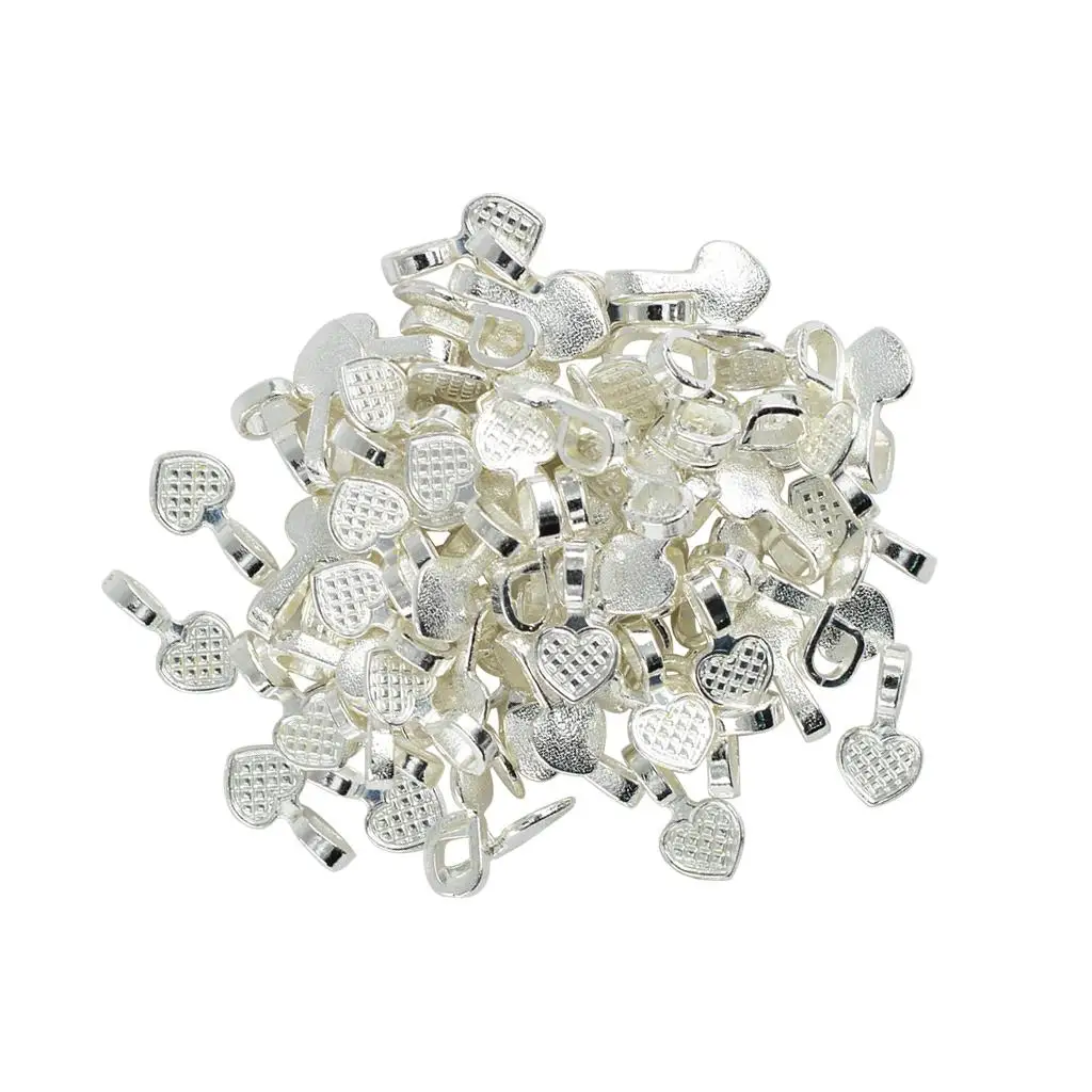 100Pcs  Heart Glue on Bails Setting for Necklaces Pendant Earrings