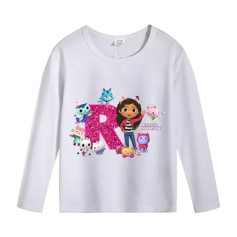 Gabby Poppenhuis Lange Mouwen T-shirts Anime Cartoon Print Brief Tee Herfst Dunne Tops Kinderkleding Hemd Kinderen Kerstcadeau