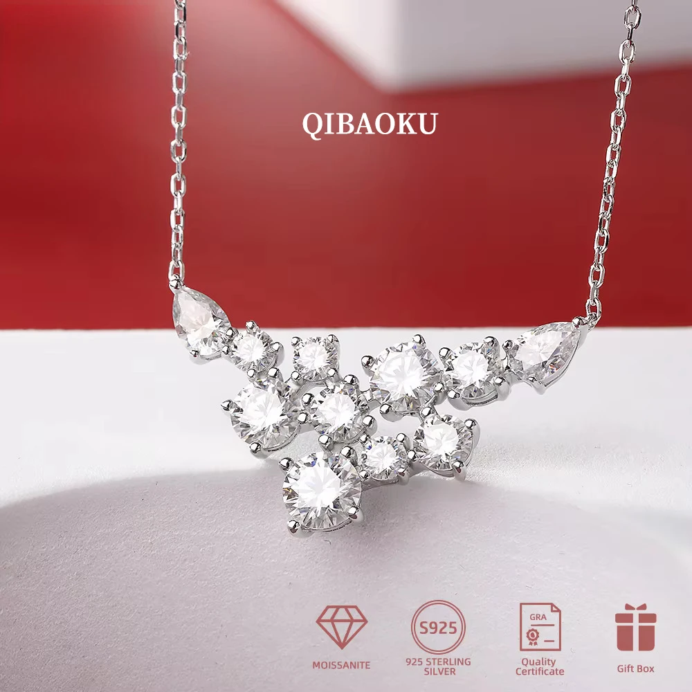 QIBAOKU GRA Moissanite Pendant Necklace S925 Silver Round/Pear Cut Lab Diamond NeckChain for Women Fine Jewelry Gift 2026