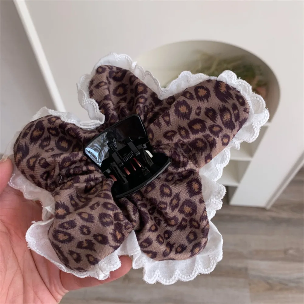 

Korean Style Leopard Flower Scrunchies Denim Cloth Large Hair Claw Ponytail Holder Hair Rope Exaggerated Hair Ring Ladies