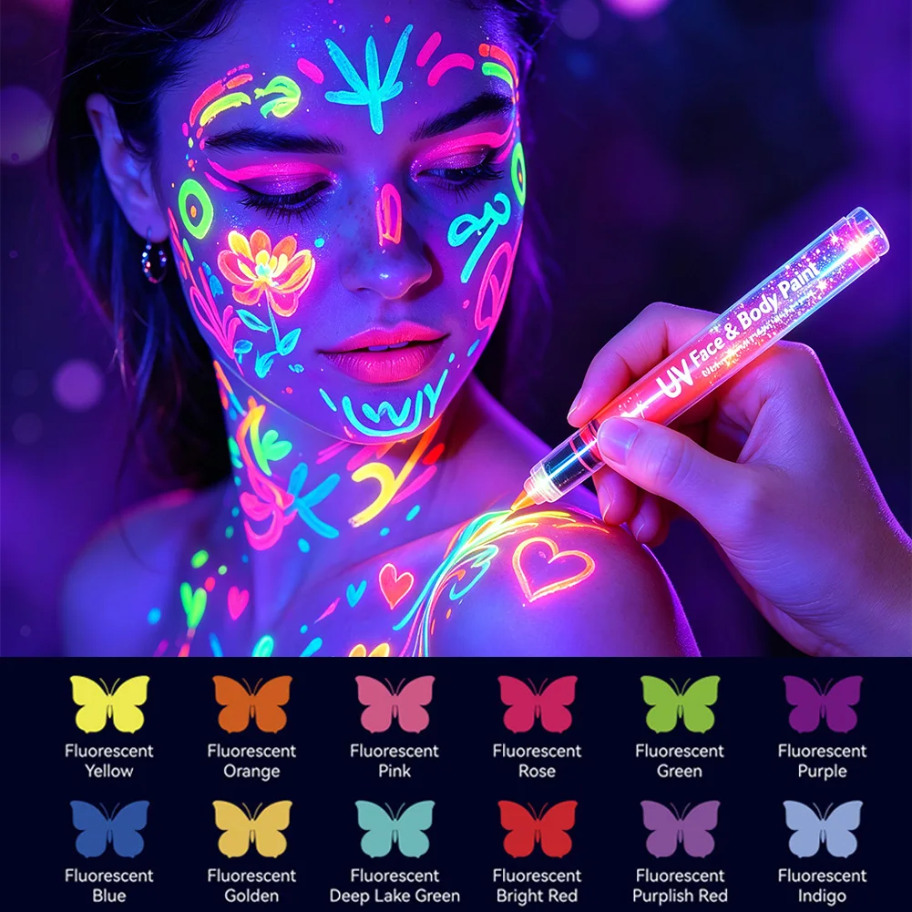 8 Colors/set Neon UV Fluorescent Acrylic Paint Pens, Paint Markers, Glow in The Dark Bright DIY Luminous Marker Pen Art Supplies