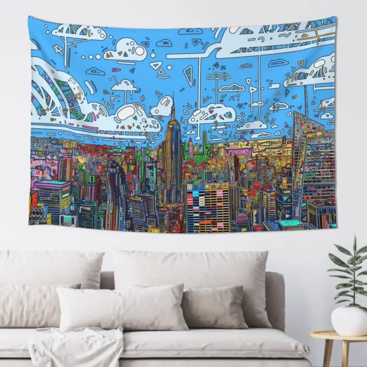 new york skyline panorama Tapestry Wall Decor Hanging Bedroom Decorations Kawaii Room Decor Aesthetic Room Decor Korean Tapestry