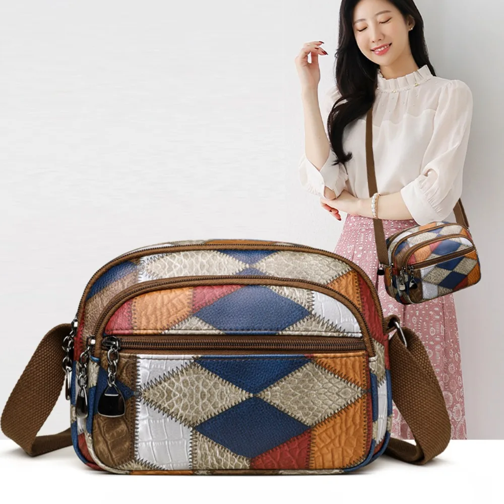 Bohemian Style Patchwork Contrasting Shoulder Bag Splicing Contrast Design Vintage Patchwork Cross-body Bag Multi Layer