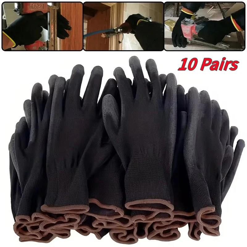 10pairs Safety Work Anti-Static Gloves PU Coated Palm Gloves Unisex Breathable Anti-Slip Repair Gloves Carpenters Supplies 20pcs