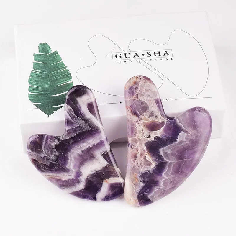 Amethyst Gua Sha Scraping Board Purple Guasha Gouache Scraper Face Massager Crystal Jade Stone Facial Massage Skincare Tool