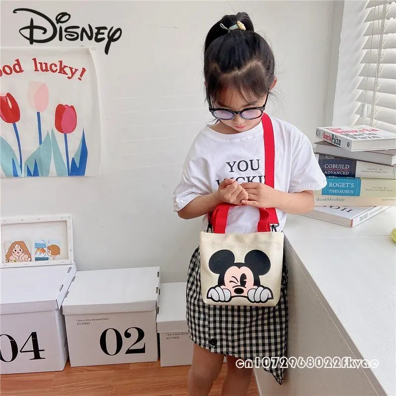 Disney Mickey Children's Crossbody Bag Fashion Cartoon Women's Handbag Large Capacity Storage Bag Casual Canvas Zero Wallet