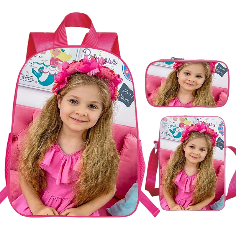 Diana Print Children Backpack 3pcs Set Small Pink Kindergarten Bags Kids Diana Show School Bags for Girls Baby Softback Backpack