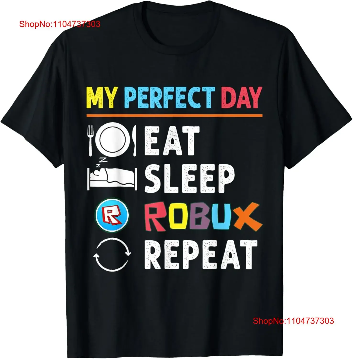 Vintage My Perfect Day Eat Sleep Robux repetir camiseta vintage lavada elegante ropa de diseñador cómoda transpirable unisex