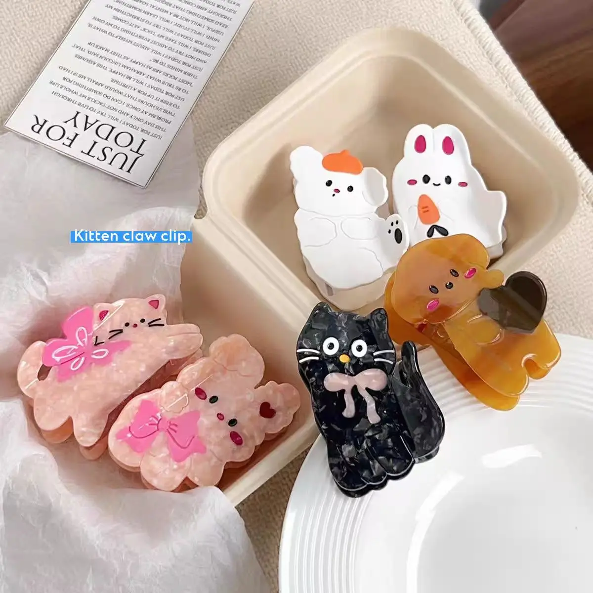 Versione coreana del nuovo acido acetico grappolo carino dolce squalo clip fiocco coniglio parte posteriore della testa updo capelli afferrare ornamento per capelli gir