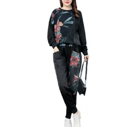 Casualowe bluzy damskie 2024 Jesień Zima Nowa Mama O-Neck Pullover Tops + Modna dżinsowa bluza z kapturem Dwuczęściowy zestaw strojów W129