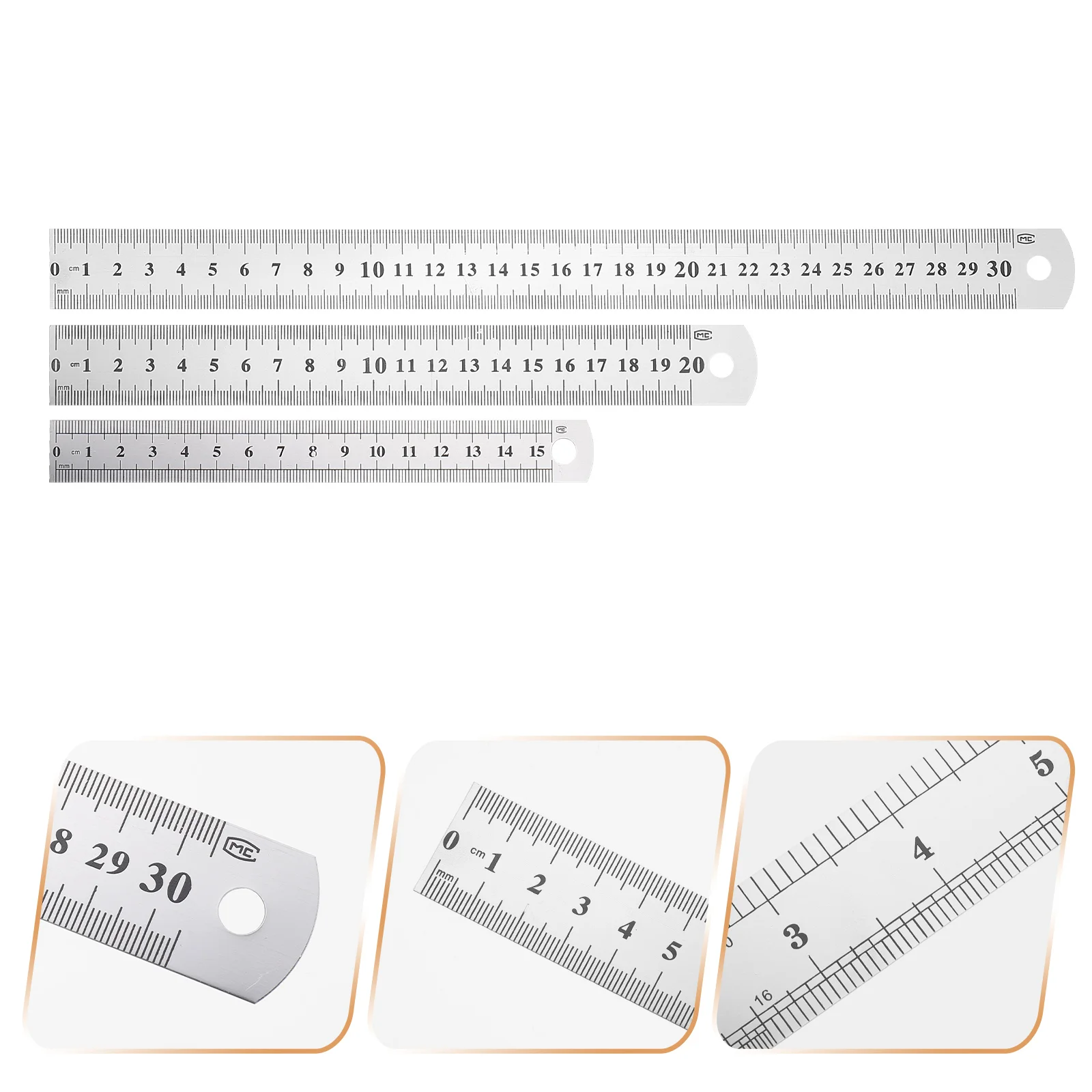 3 Pcs Ruler Measuring Tool Double Supplies Machinist Stainless Steel Straight for Carpenter