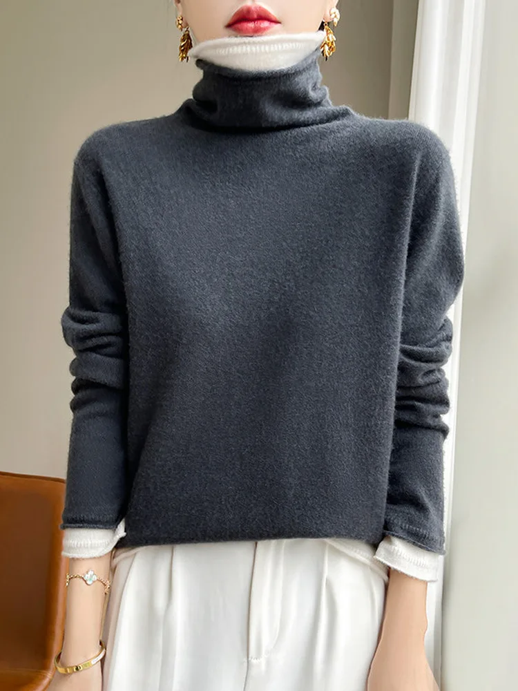 Warm gebreide lange Sve Crew Ne Pullover Damesbasis irt Casual Veelzijdige nep tweedelige trui Woon-werkverkeer Sle Zachte stof