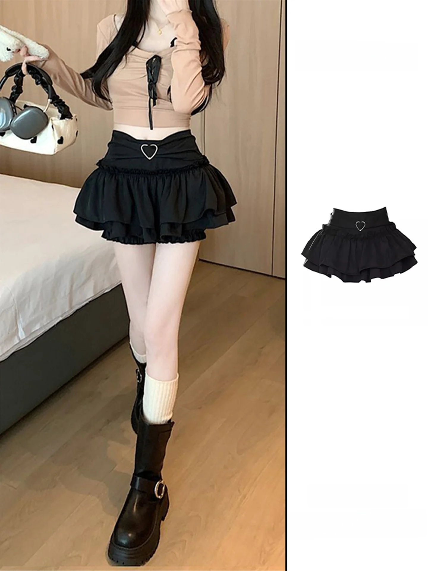 

Black Puffy Skirt Women's Spring Summer Sweet Spicy A-Line Half-length Cake Pants High Waist Girls' Fashion Skirts