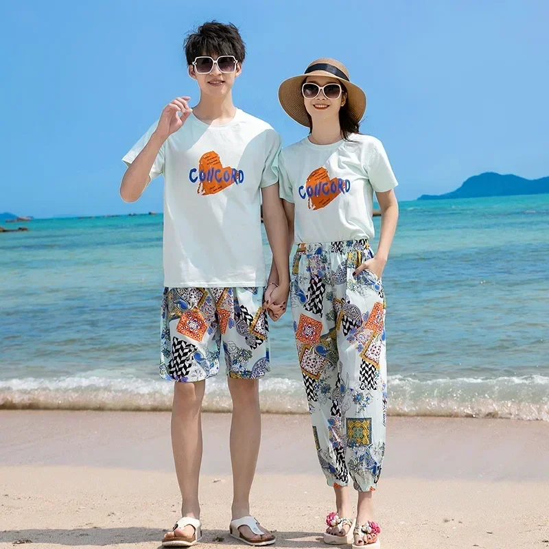 Vacation Couple Family Matching Outfits Clothes Beach Dad Son Tops Shorts Two Piece Suit Mom Daughter T Shirts Pants 2 Piece Set image 3