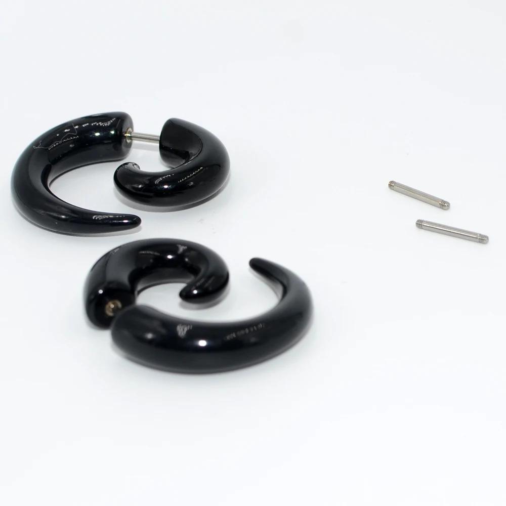 1Pair Black Acrylic False Ear Expander Stainless Steel Asymmetric Snail Spiral  Irregular Wings Ear Taper Punk Style Earrings