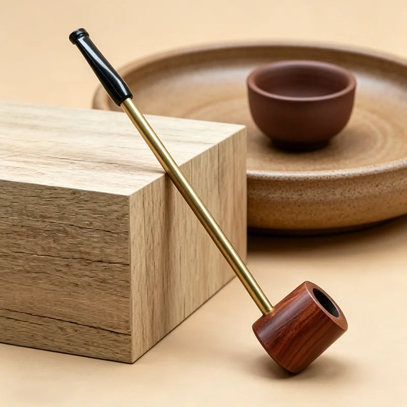 Durable Rosewood Smoking Pipe with Metal Long Stem, Classic Ergonomic Tobacco Pipe for Daily Use Suitable For Male Smokers