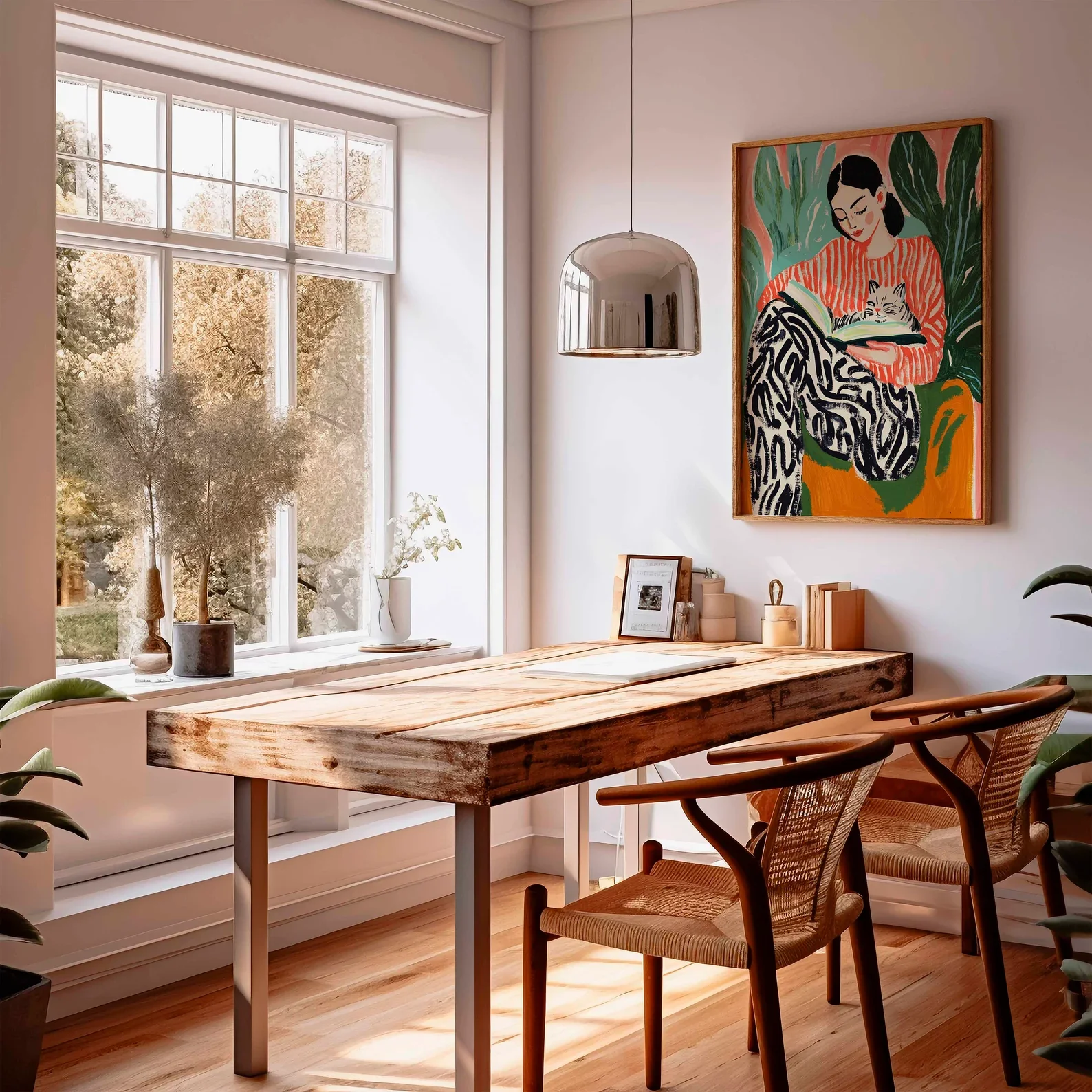 Book Art, Cat Poster, Reading Poster, Retro Poster, Woman Print, Library Art, Vintage Poster, Book Lovers Gift, Boho Wall Art
