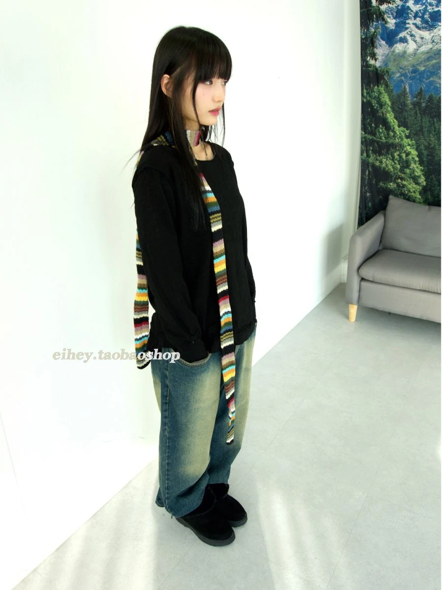 خمر Harajuku قوس قزح نسج التباين اللون شريط وشاح محبوك شتاء جديد الموضة الفاخرة مصمم Bufandas Invierno Mujer